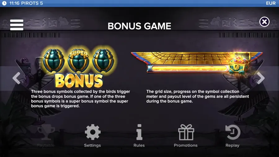 Bonus Game και Super Bonus του Pirots 5